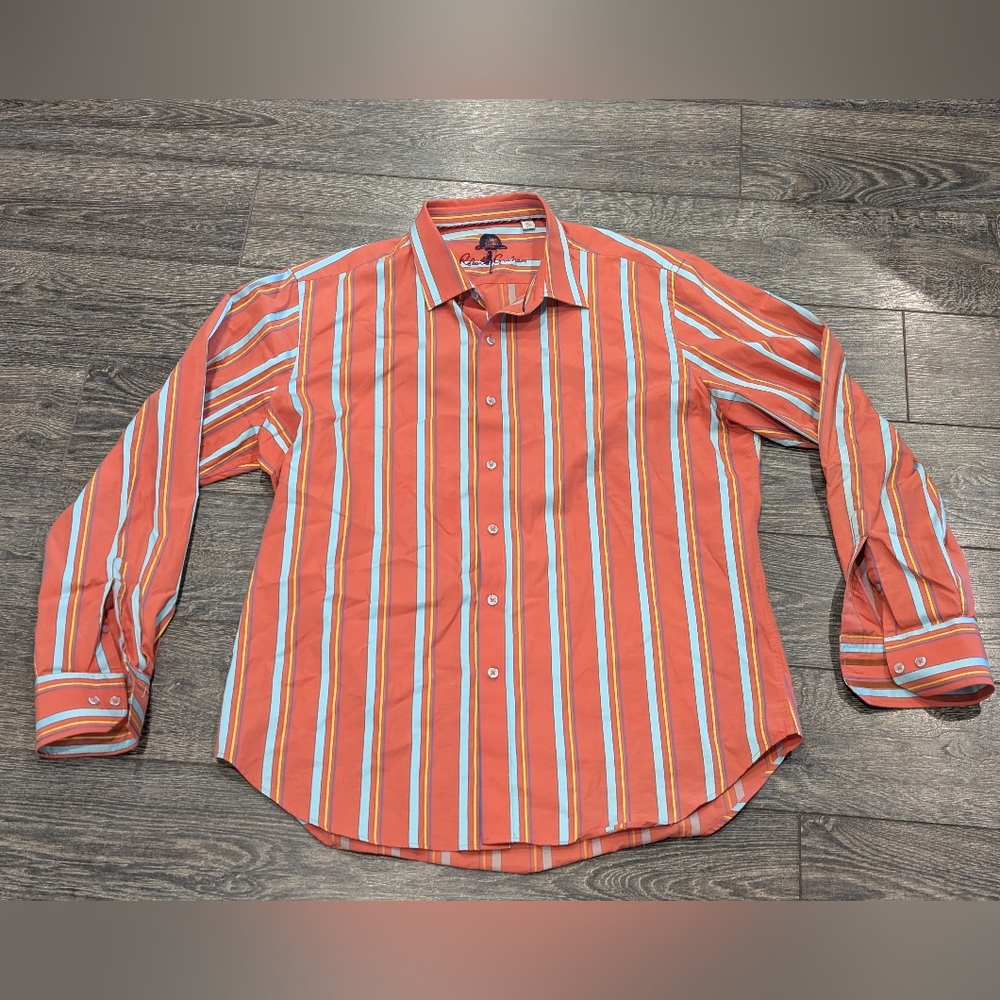 Robert Graham Long Sleeve Button Down Shirt Size XL Orange Striped Classic Fit